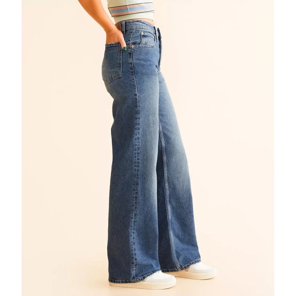 We The Free Women's Tinsley Baggy High Rise Straight Leg Jeans Blue Carpenter 28